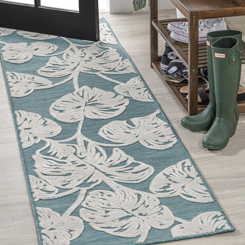 Tobago High-Low Two Tone Monstera Leaf Area Rug. Picture 3