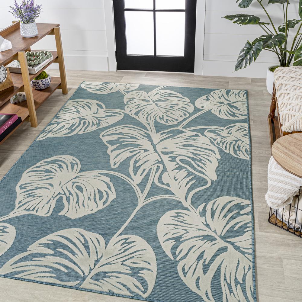 Tobago High-Low Two Tone Monstera Leaf Area Rug. Picture 3
