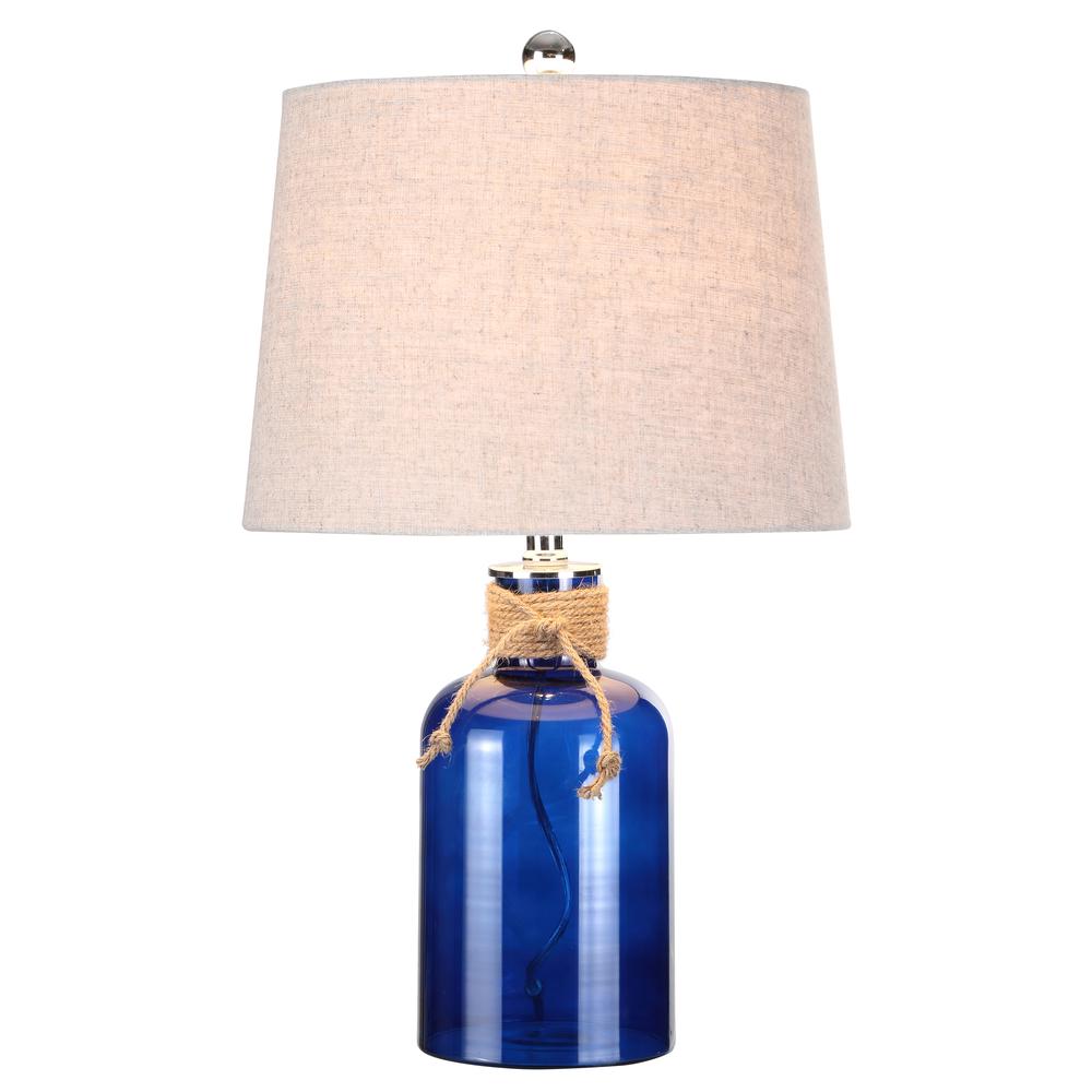 Azure Glass Bottle LED Table Lamp. Picture 1