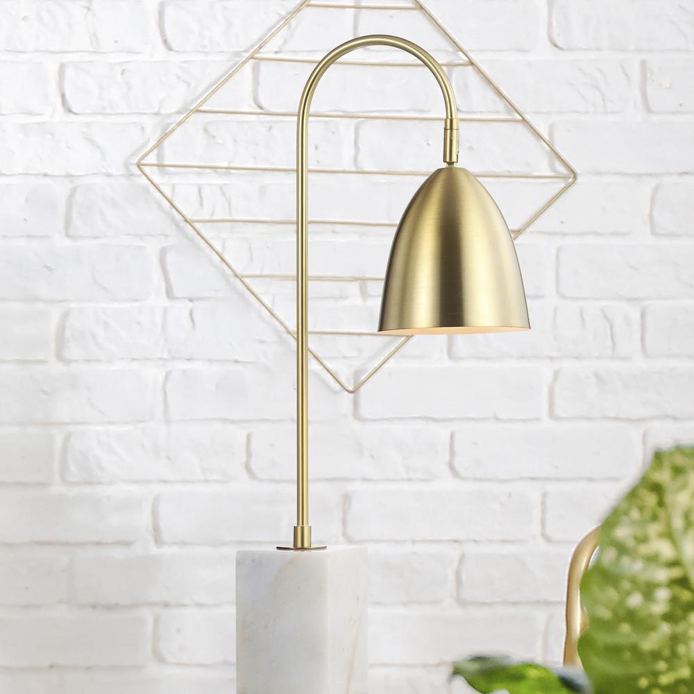 Ana Gold Arched Metal with Marble Base LED Table Lamp. Picture 7