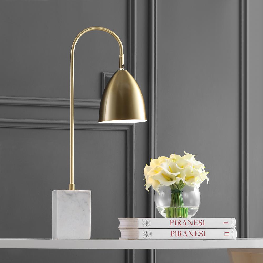 Ana Gold Arched Metal with Marble Base LED Table Lamp. Picture 5