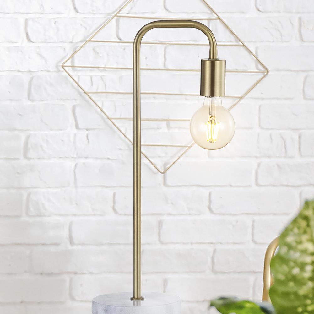 Axel Minimalist Glam Gold Pipe Metal/Marble LED Table Lamp. Picture 7