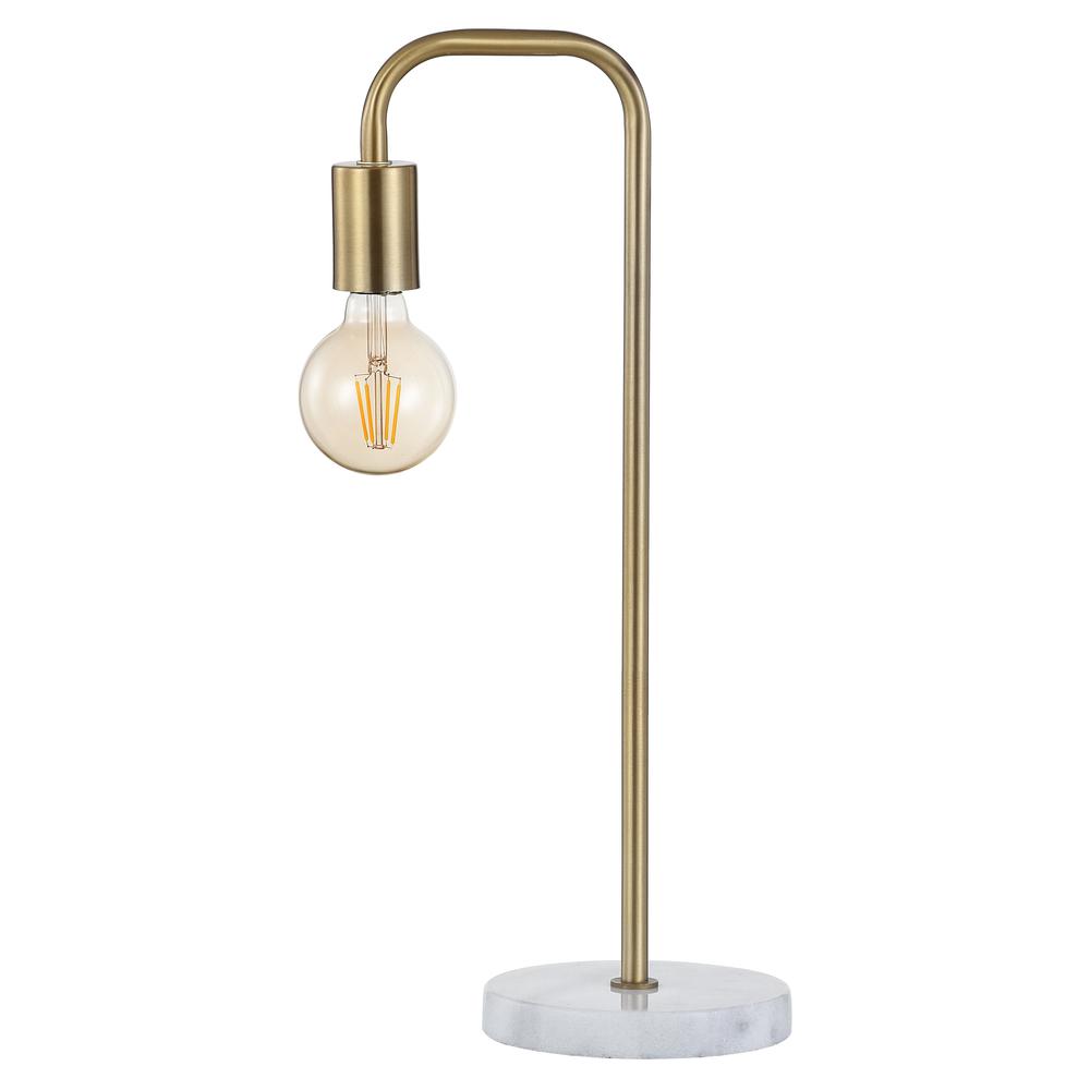 Axel Minimalist Glam Gold Pipe Metal/Marble LED Table Lamp. Picture 2