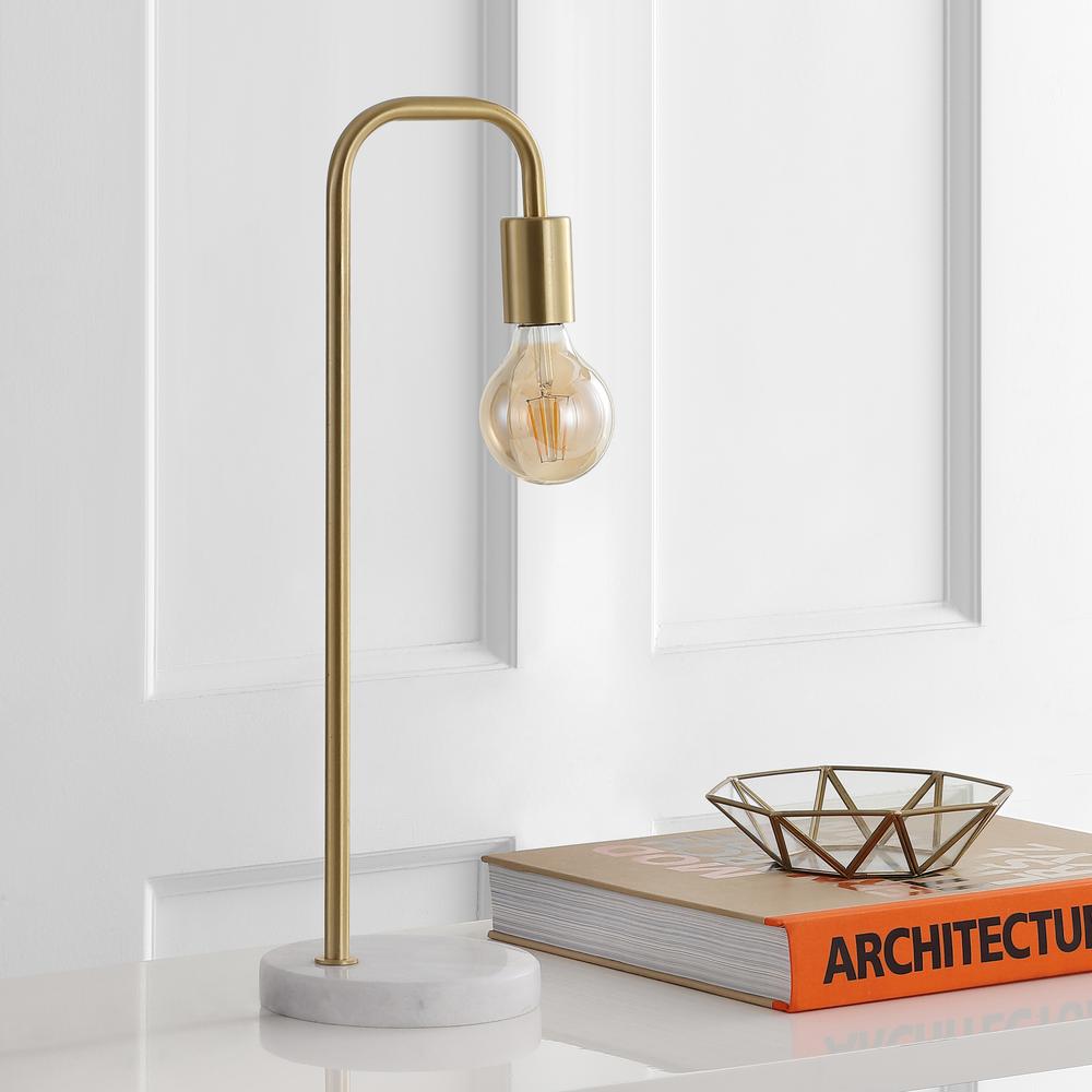 Axel Minimalist Glam Gold Pipe Metal/Marble LED Table Lamp. Picture 6