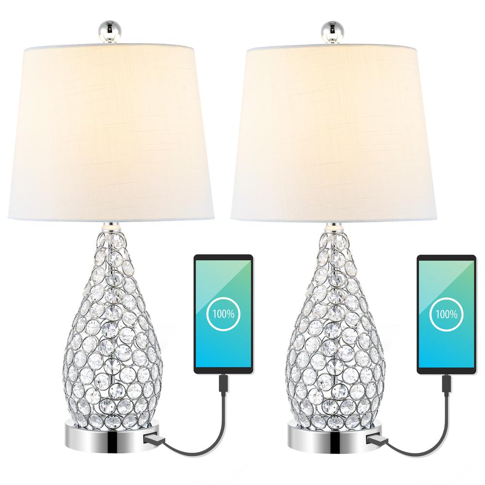 Lily Midcentury Modern Iron LED Table Lamp with USB Charging Port (Set of 2). Picture 5