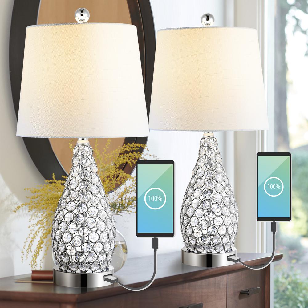Lily Midcentury Modern Iron LED Table Lamp with USB Charging Port (Set of 2). Picture 7