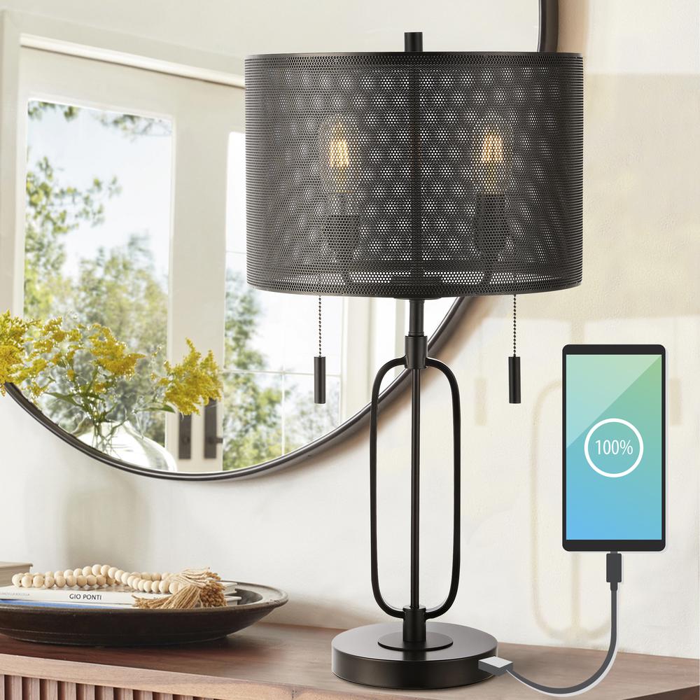Hank Industrial Farmhouse Iron LED Table Lamp with USB Charging Port. Picture 7