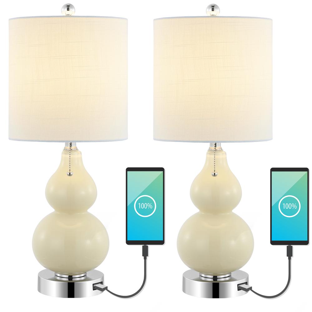 Cora Classic Vintage Glass LED Table Lamp with USB Charging Port (Set of 2). Picture 5