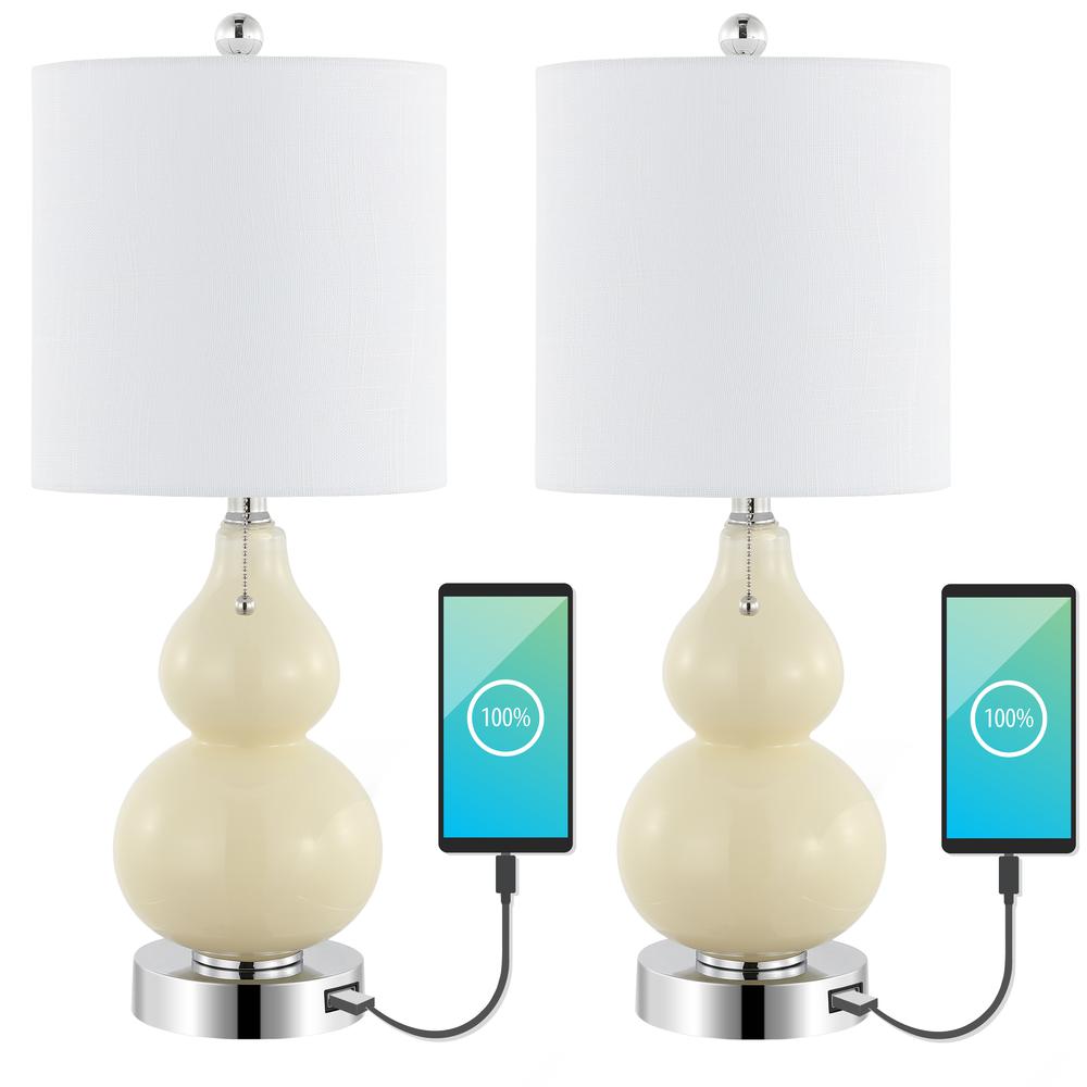 Cora Classic Vintage Glass LED Table Lamp with USB Charging Port (Set of 2). Picture 1