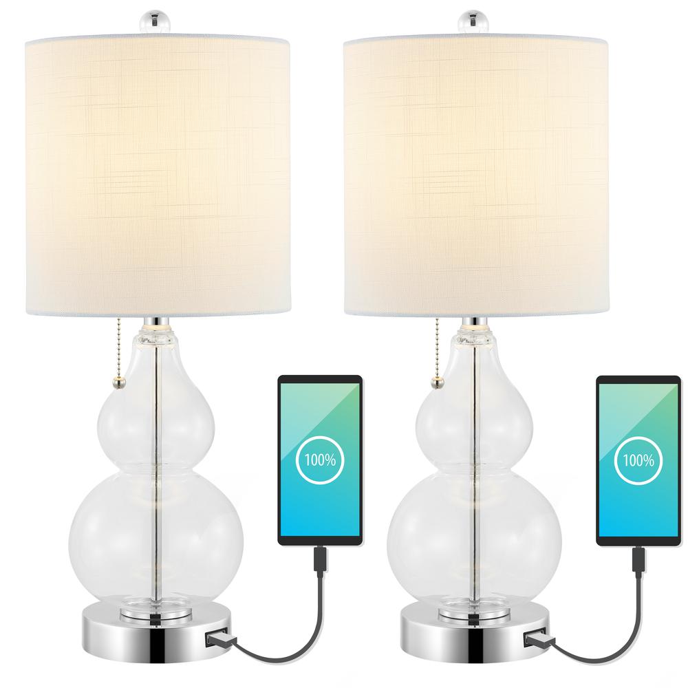 Cora Classic Vintage Glass LED Table Lamp with USB Charging Port (Set of 2). Picture 5