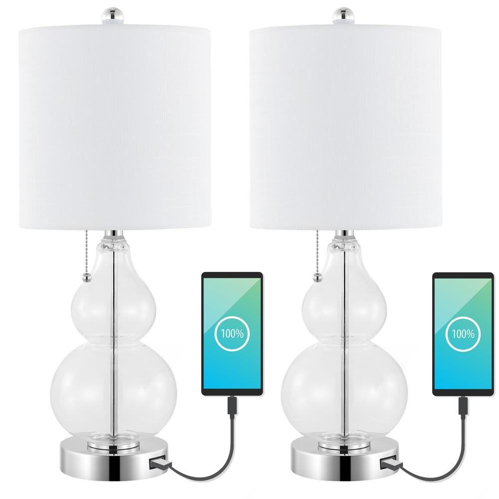 Cora Classic Vintage Glass LED Table Lamp with USB Charging Port (Set of 2). Picture 1