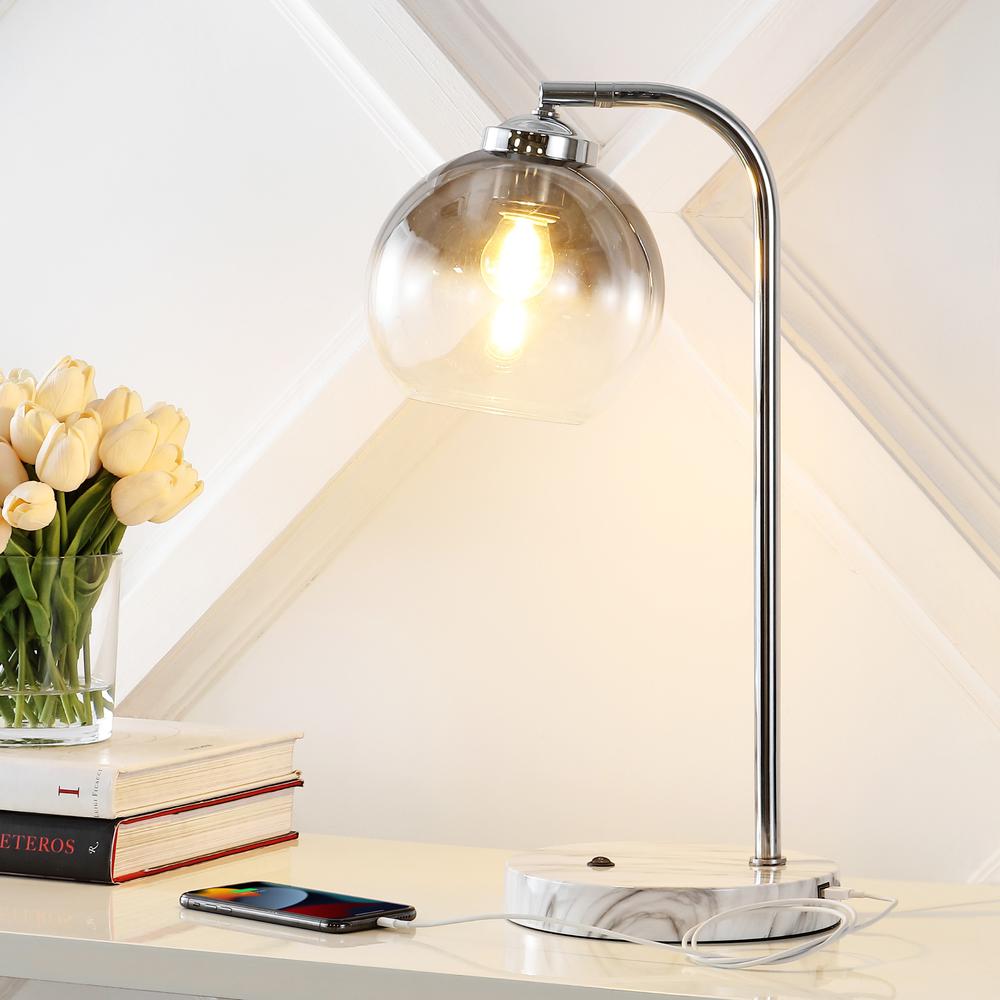 Ada Industrial Contemporary Iron/Glass LED Task Lamp with USB Charging Port. Picture 5