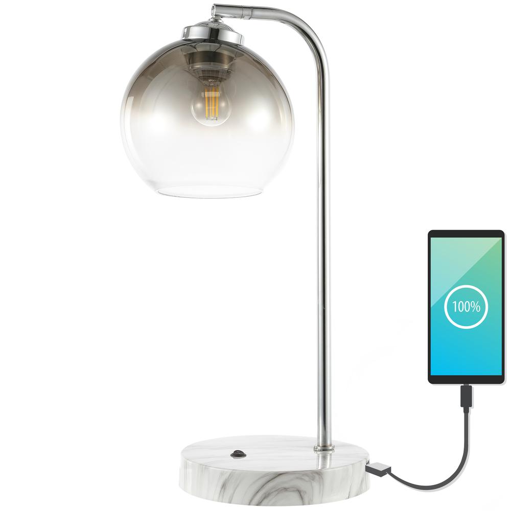 Ada Industrial Contemporary Iron/Glass LED Task Lamp with USB Charging Port. Picture 1