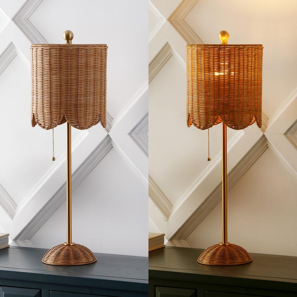 Louisa Mid-Century Modern Round Glass/Iron Pleated Shade Led Table Lamp. Picture 5