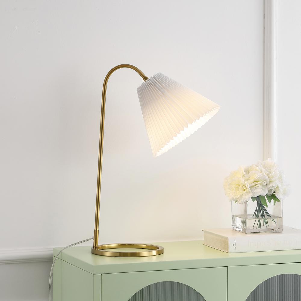 Callie Modern Glam Metal Arc Adjustable Head Led Table Lamp With Pleated Shade. Picture 4