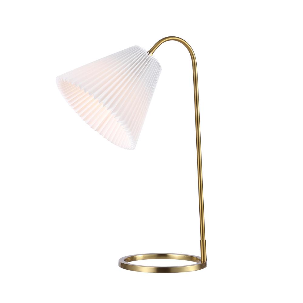Callie Modern Glam Metal Arc Adjustable Head Led Table Lamp With Pleated Shade. Picture 1