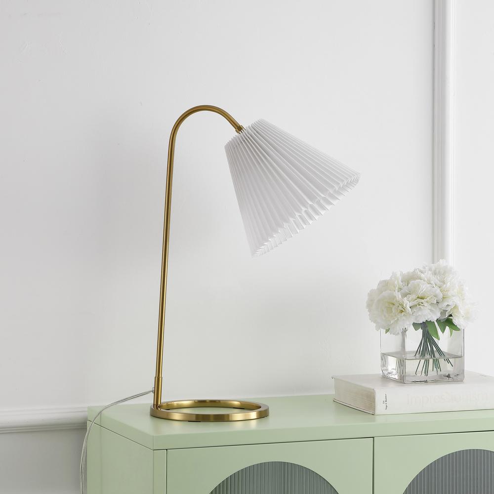 Callie Modern Glam Metal Arc Adjustable Head Led Table Lamp With Pleated Shade. Picture 5