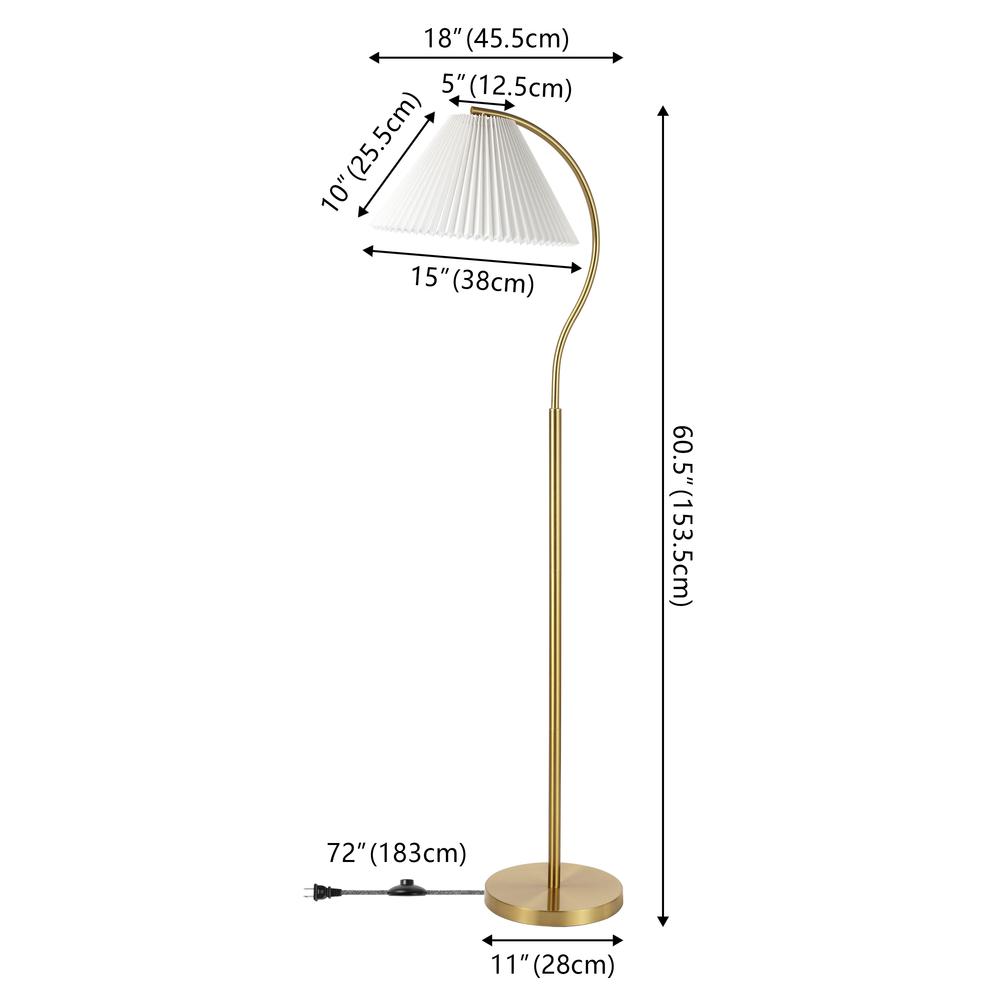 Devon Modern Glam Metal Arc Led Floor Lamp With Pleated Shade. Picture 2