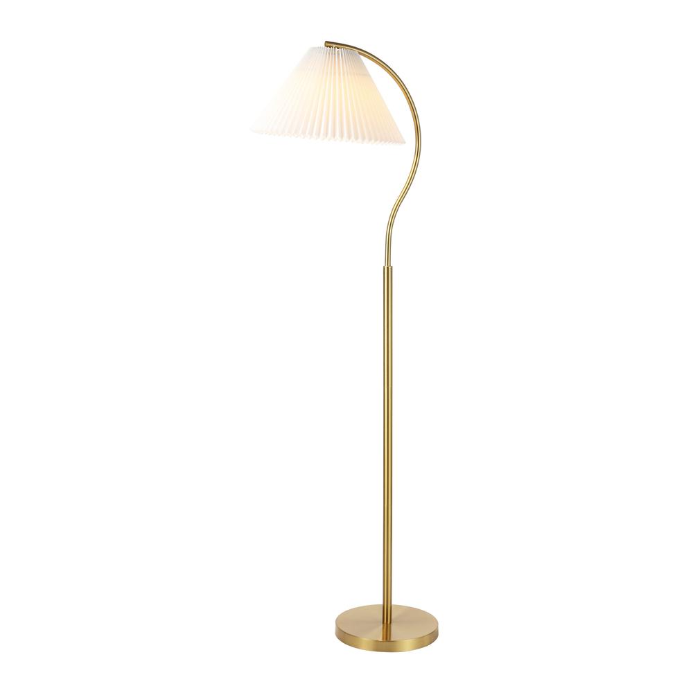 Devon Modern Glam Metal Arc Led Floor Lamp With Pleated Shade. Picture 1