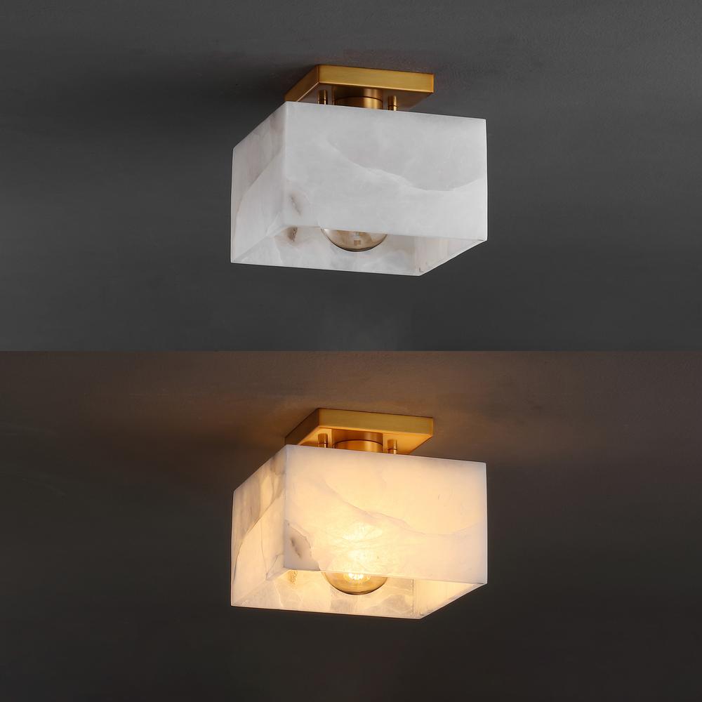 Tessa 1-Light Modern Contemporary Alabaster/Iron Hexagonal Led Semi Flush Mount. Picture 6