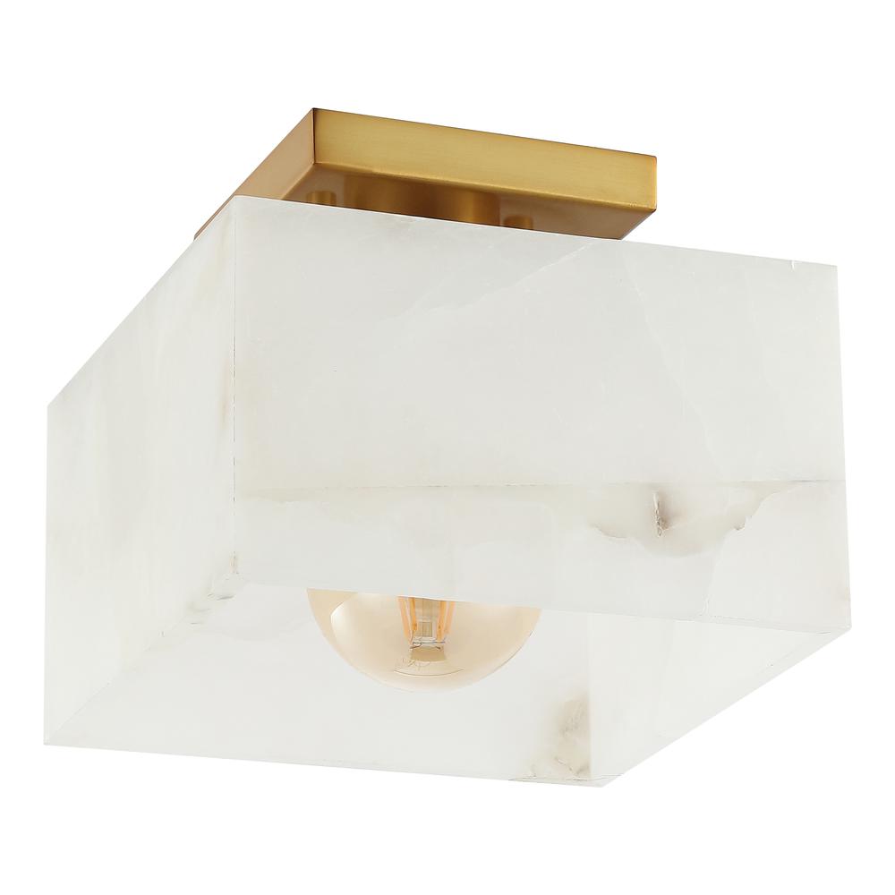 Tessa 1-Light Modern Contemporary Alabaster/Iron Hexagonal Led Semi Flush Mount. Picture 9