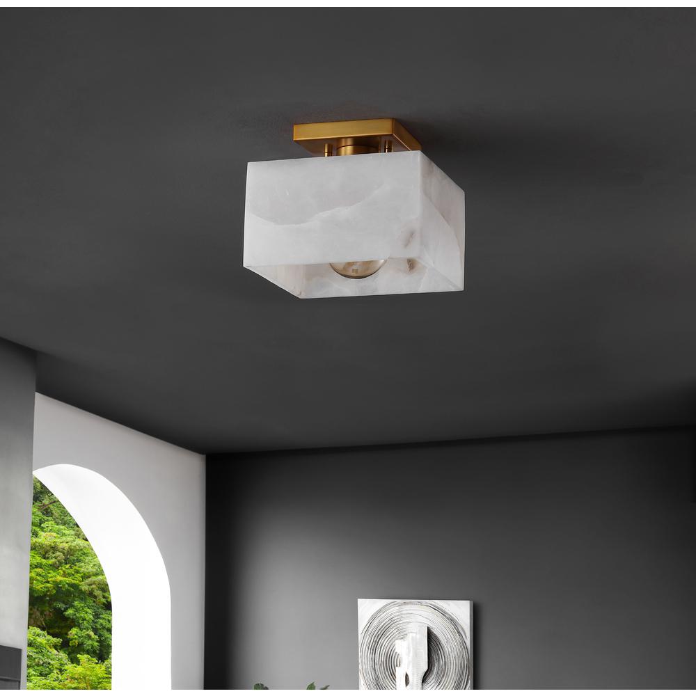 Tessa 1-Light Modern Contemporary Alabaster/Iron Hexagonal Led Semi Flush Mount. Picture 8