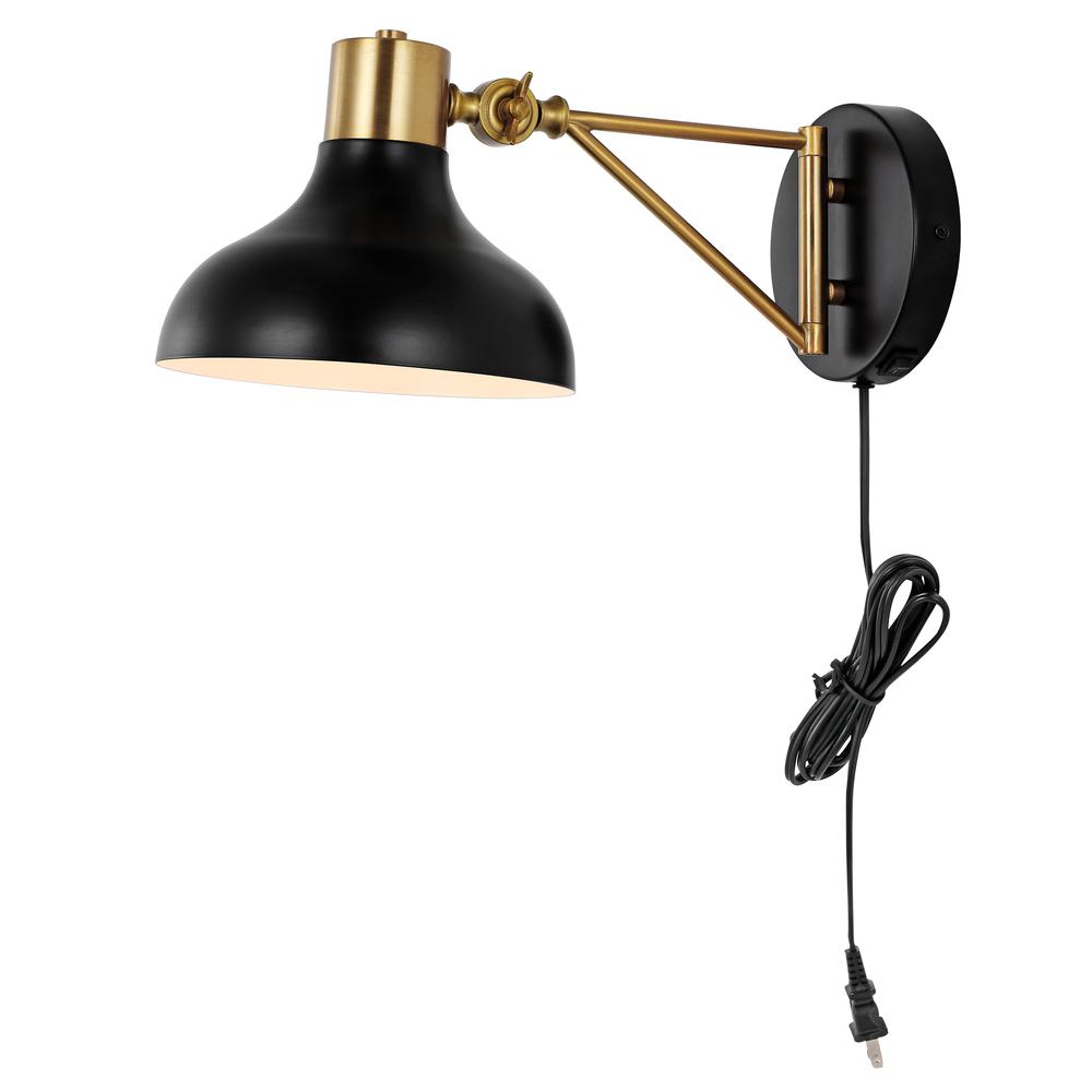 Lynn Swing Arm Modern Midcentury Iron USB Charging Port LED Sconce. Picture 1
