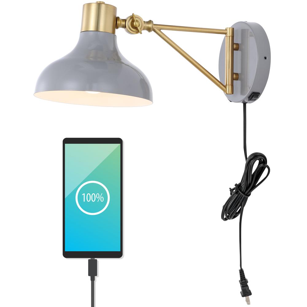 Lynn Swing Arm Modern Midcentury Iron USB Charging Port LED Sconce. Picture 9