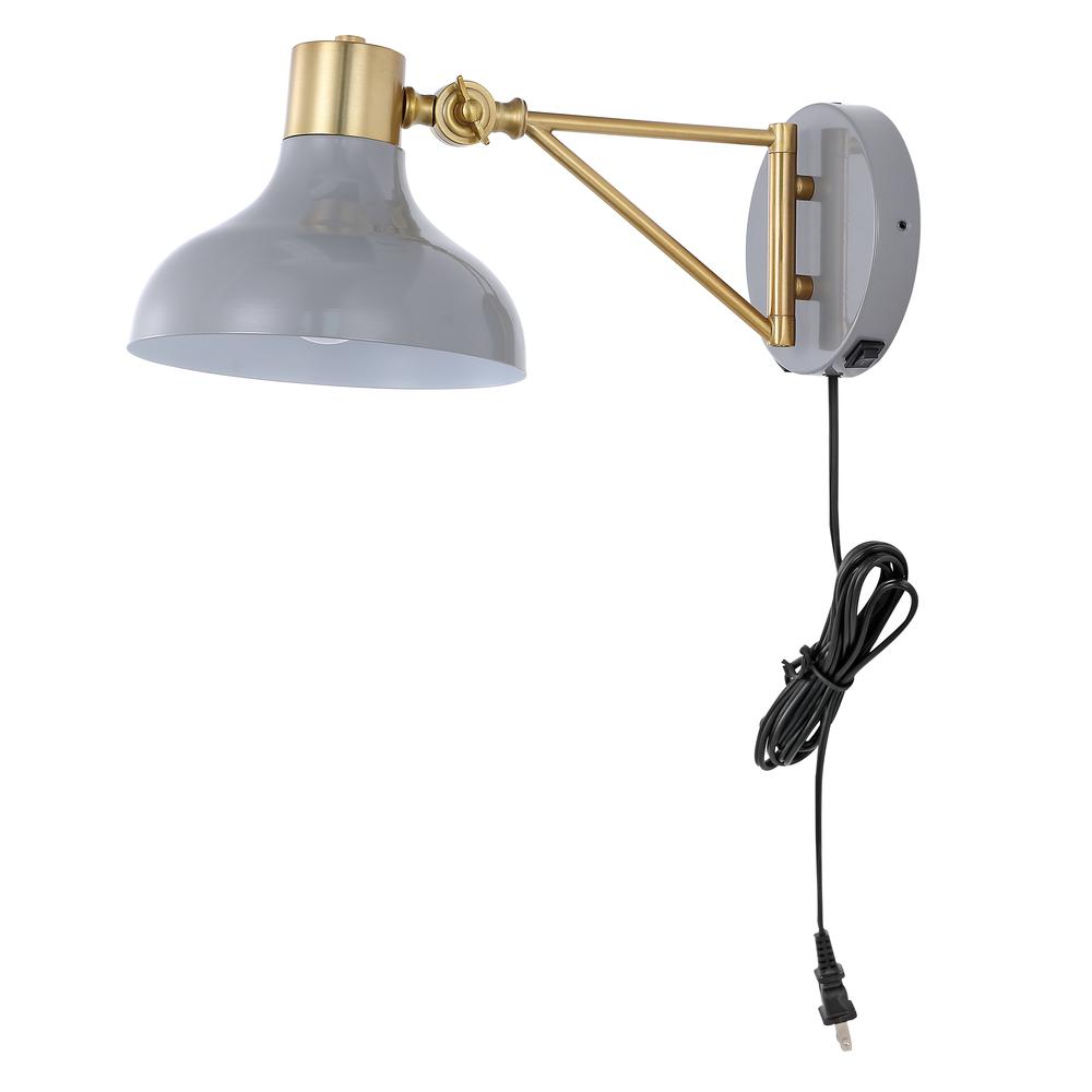 Lynn Swing Arm Modern Midcentury Iron USB Charging Port LED Sconce. Picture 2