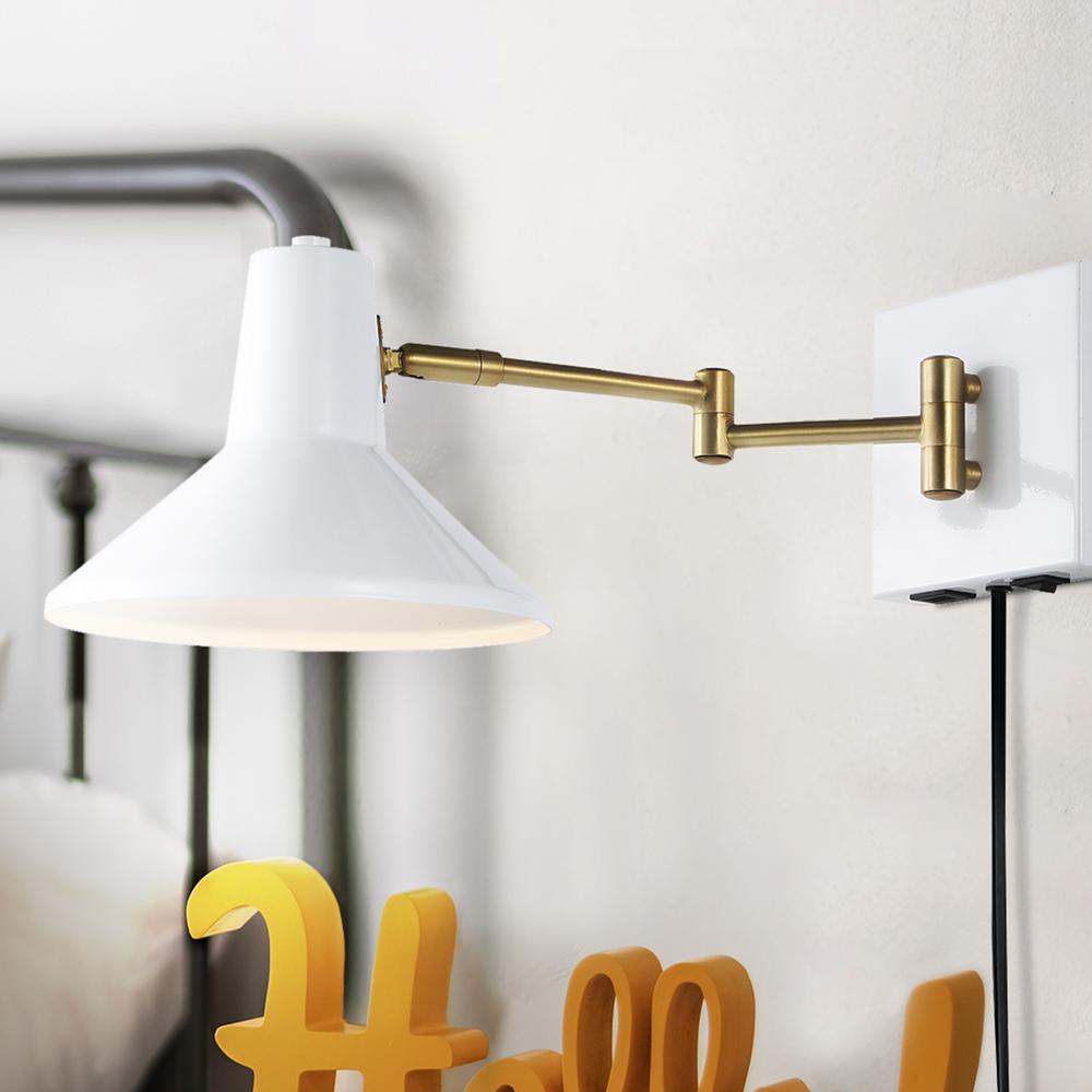 Hygge Swing Arm Modern Midcentury Iron USB Charging Port LED Sconce. Picture 13