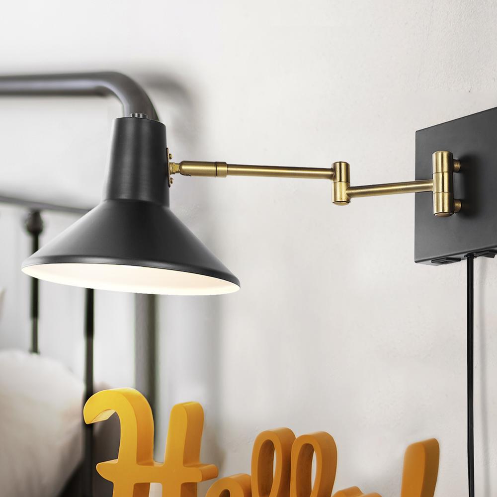 Hygge Swing Arm Modern Midcentury Iron USB Charging Port LED Sconce. Picture 11