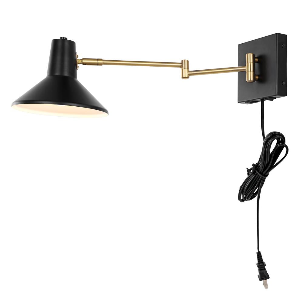 Hygge Swing Arm Modern Midcentury Iron USB Charging Port LED Sconce. Picture 1