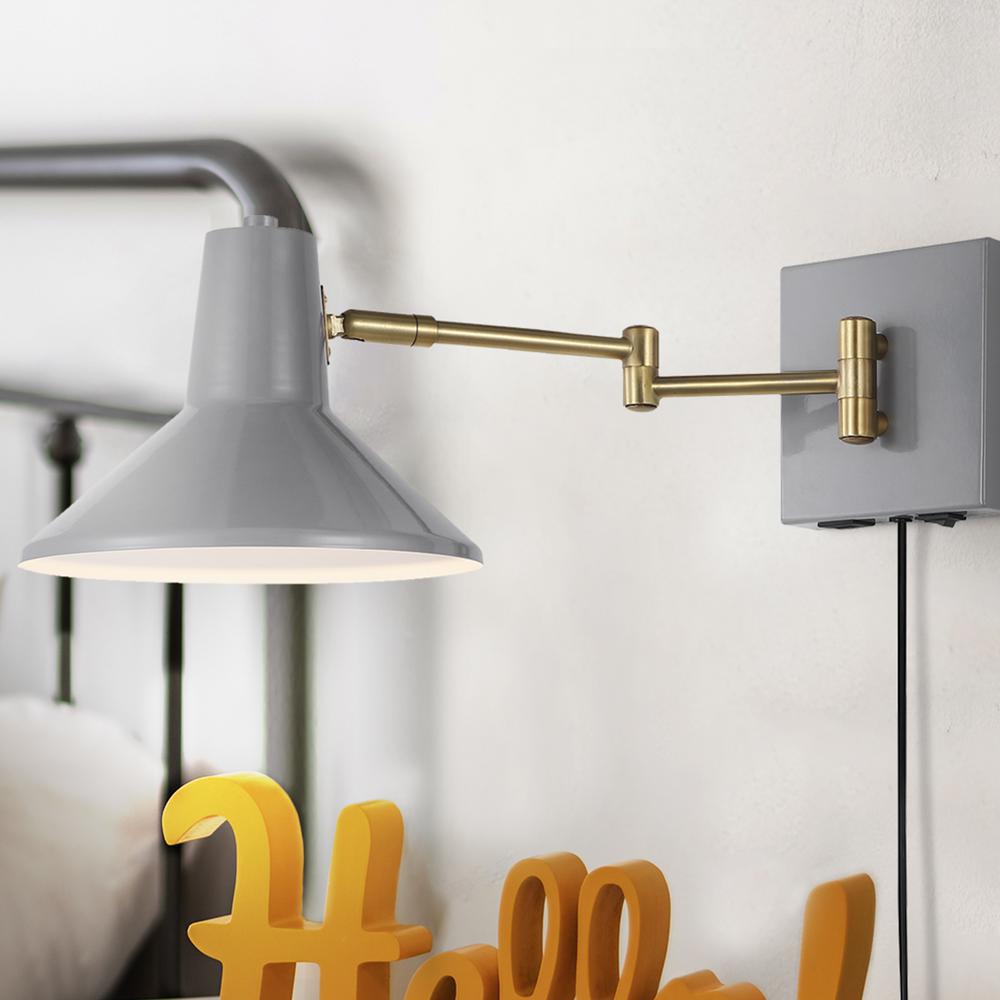 Hygge Swing Arm Modern Midcentury Iron USB Charging Port LED Sconce. Picture 11