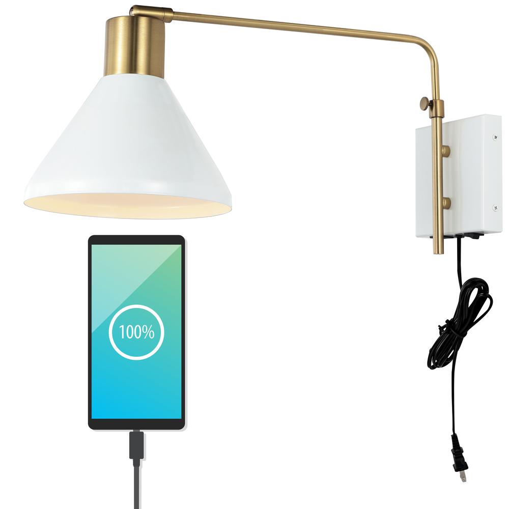 Max Swing Arm Modern Midcentury Iron Usb Charging Port Led Sconce. Picture 11