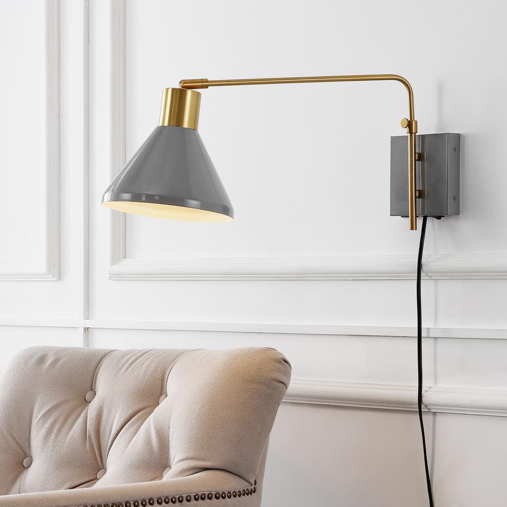 Max Swing Arm Modern Midcentury Iron USB Charging Port LED Sconce. Picture 10
