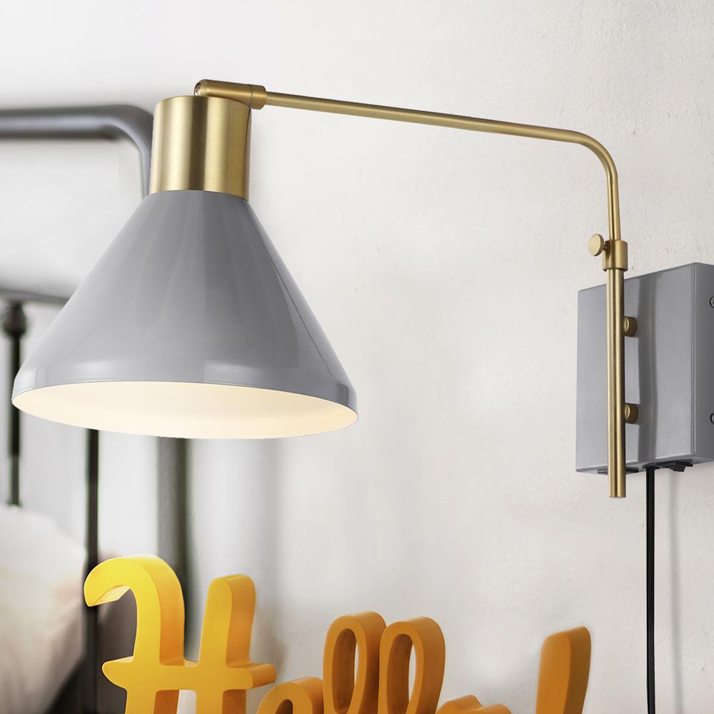 Max Swing Arm Modern Midcentury Iron USB Charging Port LED Sconce. Picture 11
