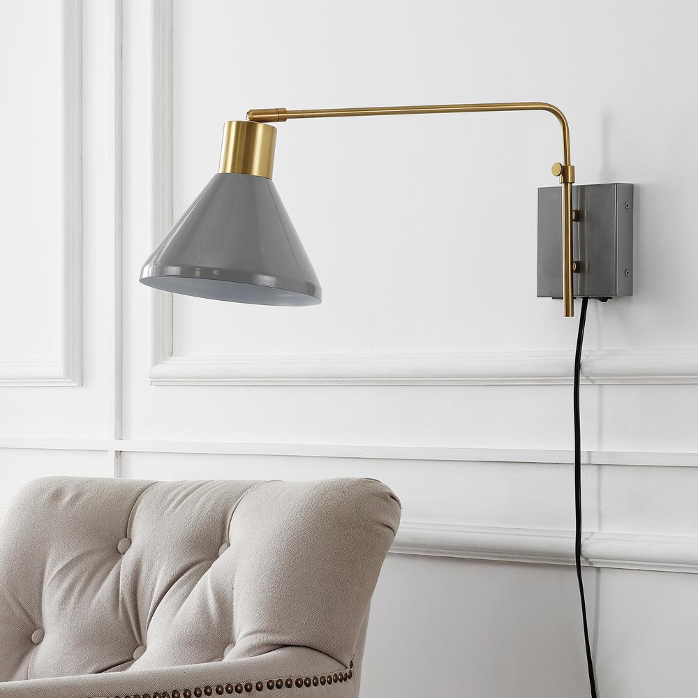Max Swing Arm Modern Midcentury Iron USB Charging Port LED Sconce. Picture 8
