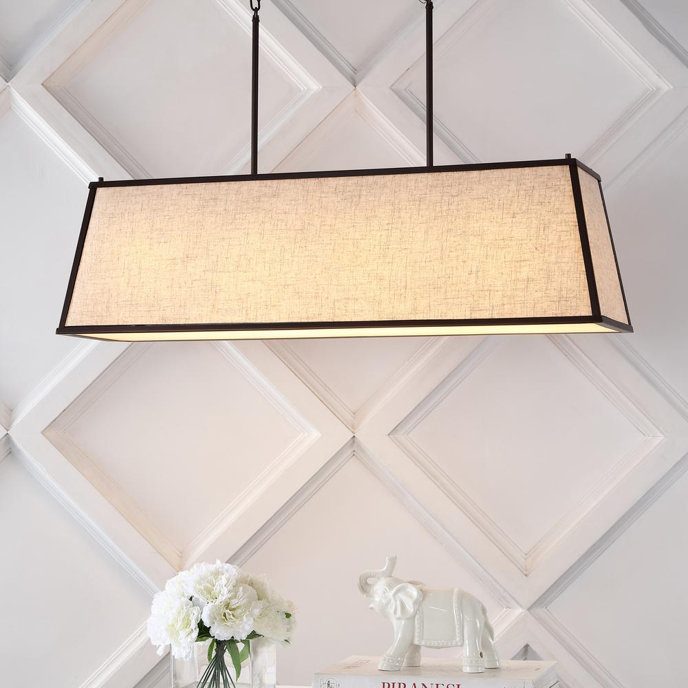 Crosby Minimalist Industrial Trapezoidal Linen Iron Linear LED Pendant. Picture 10
