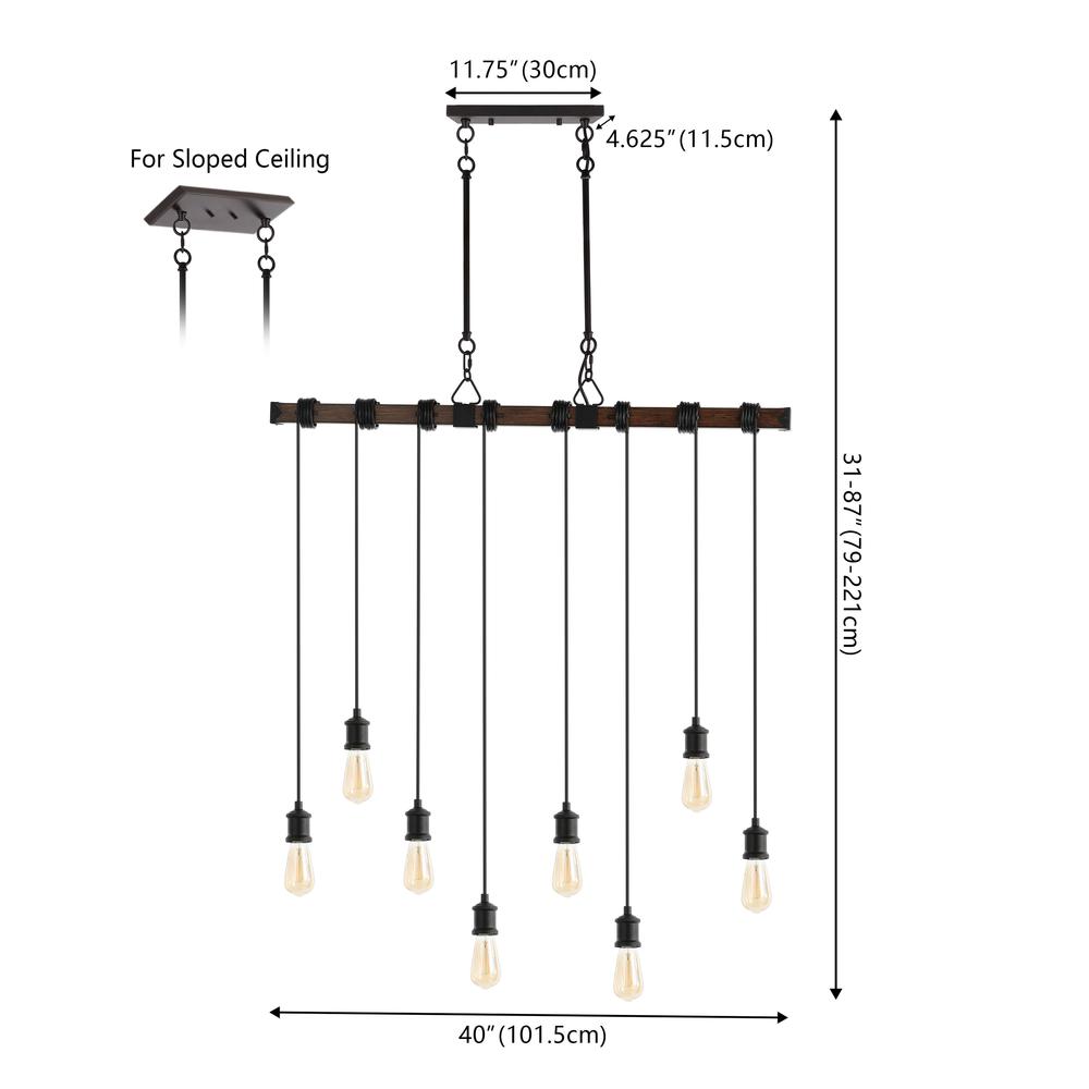 Rhys 8-Light Vintage Industrial Driftwood Iron Led Linear Chandelier. Picture 3