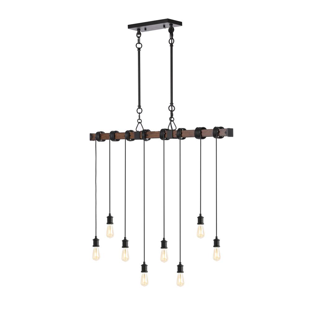 Rhys 8-Light Vintage Industrial Driftwood Iron Led Linear Chandelier. Picture 1