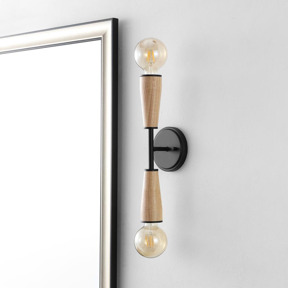 Katia 2-Light Modern Designer Iron/Wood Double Sided Hourglass Led Sconce. Picture 2