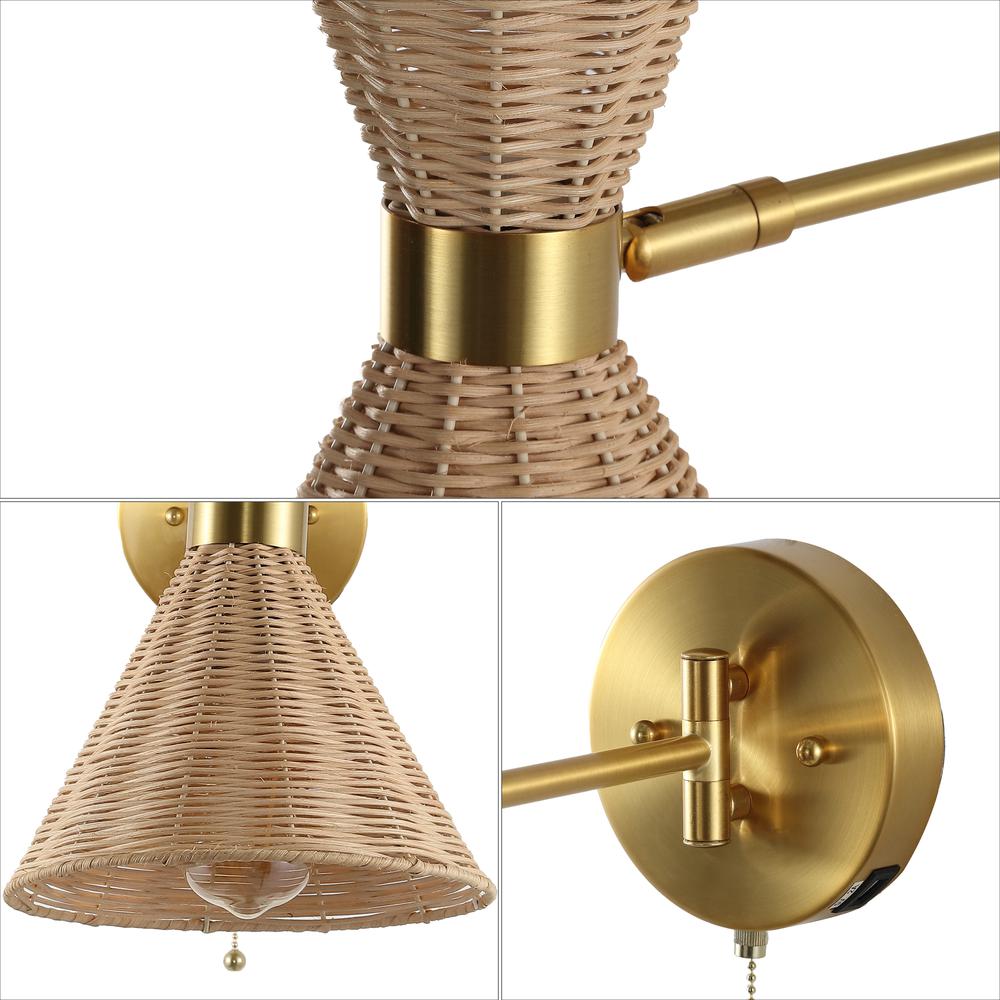Retro Rattan/Metal Usb Charging Swing Arm Led Sconce. Picture 2