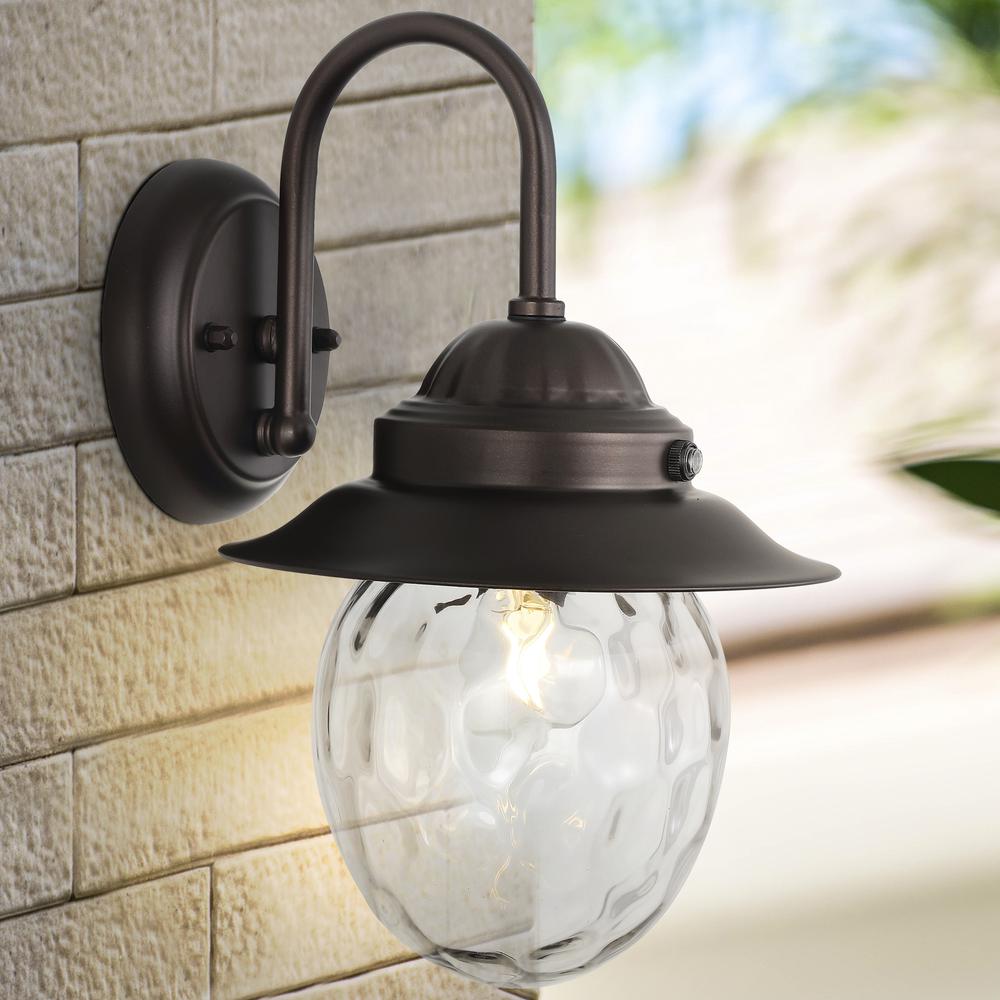 Rodanthe Farmhouse Industrial Iron/Glass Outdoor LED Sconce. Picture 6