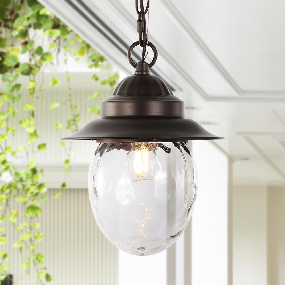 Manteo Farmhouse Industrial Iron/Glass Outdoor LED Pendant. Picture 7