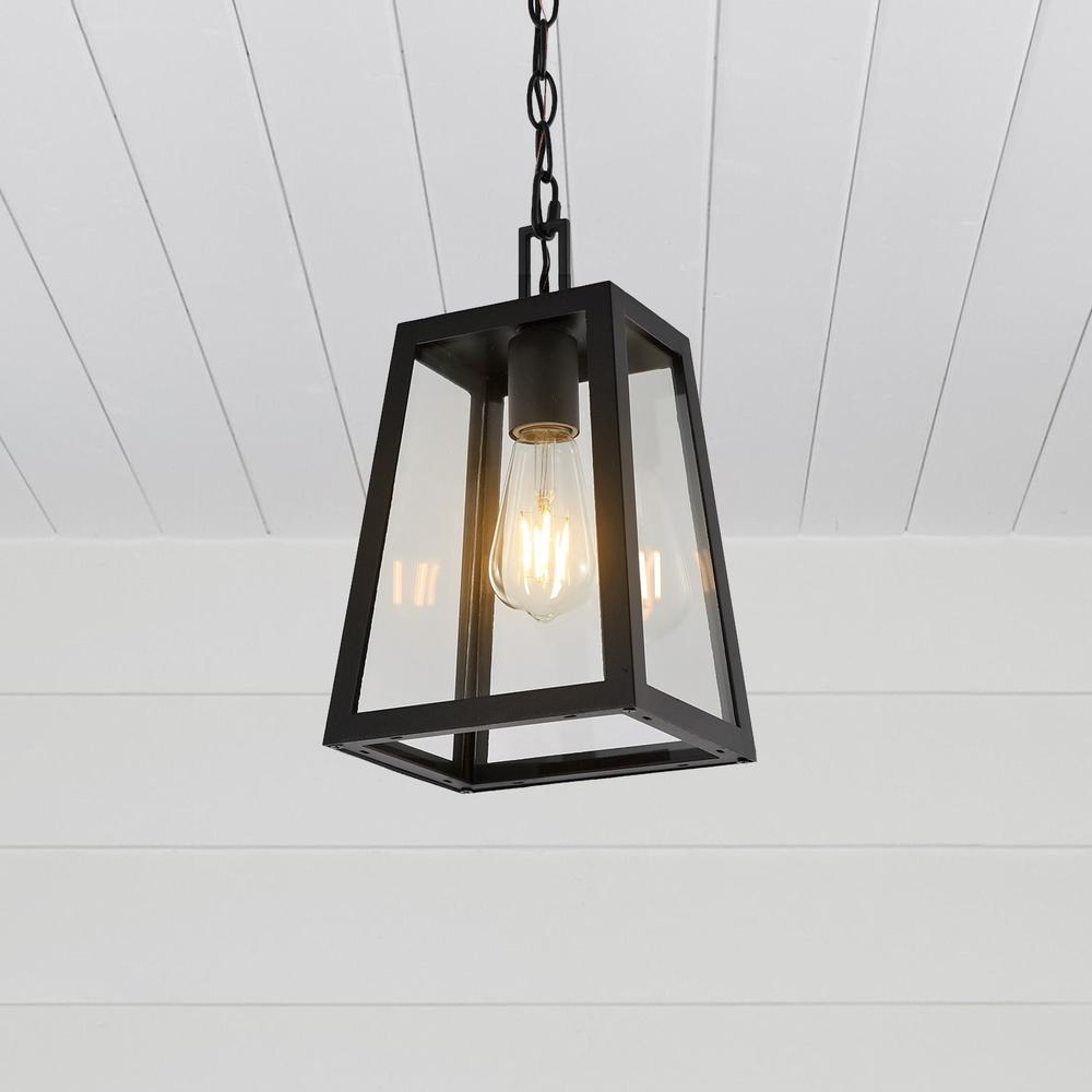 Glendale Farmhouse Industrial Iron/Glass Outdoor LED Pendant. Picture 6