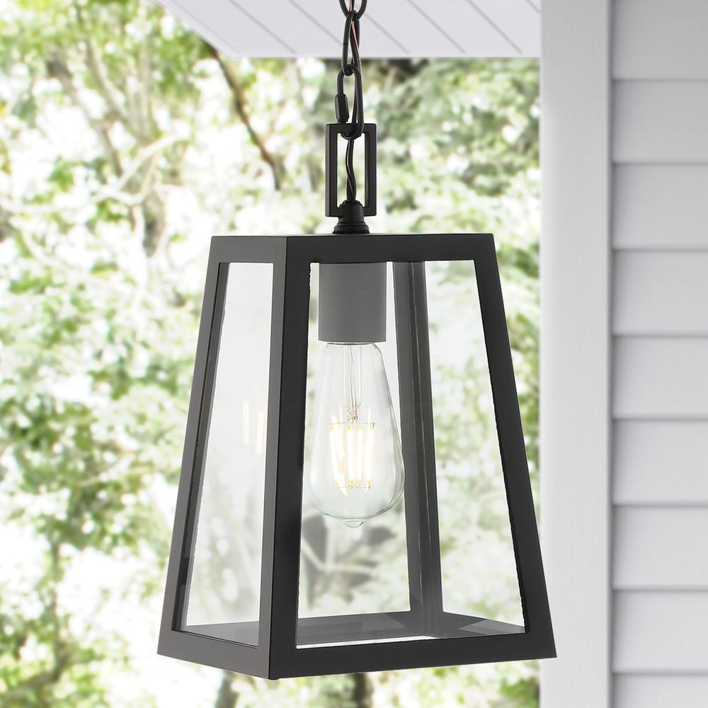 Glendale Farmhouse Industrial Iron/Glass Outdoor LED Pendant. Picture 7