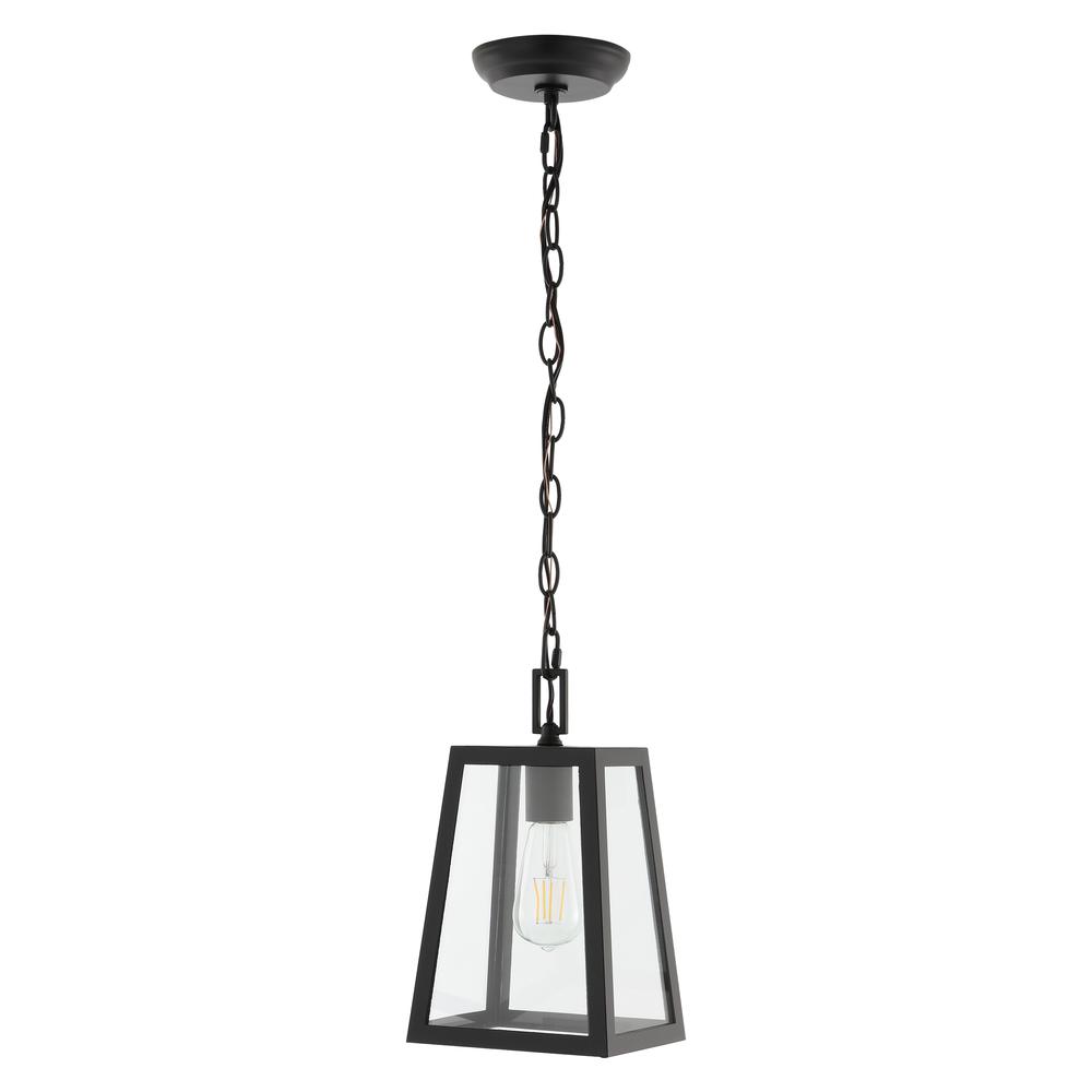 Glendale Farmhouse Industrial Iron/Glass Outdoor LED Pendant. Picture 1