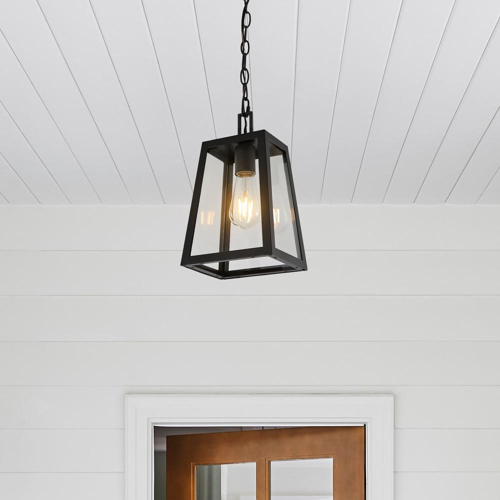 Glendale Farmhouse Industrial Iron/Glass Outdoor LED Pendant. Picture 4
