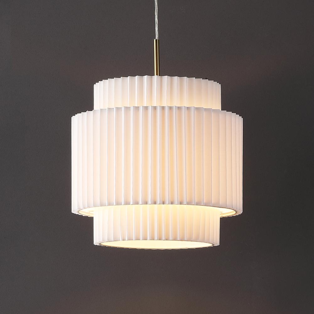 Boden 1-Light Vintage Mid-Century Iron Led Pendant With Pleated Shade. Picture 6