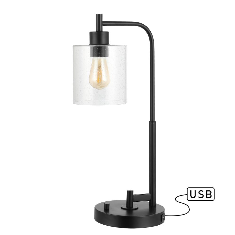 Axel Modern Iron/Seeded Glass Farmhouse Industrial USB Charging LED Task Lamp. Picture 7